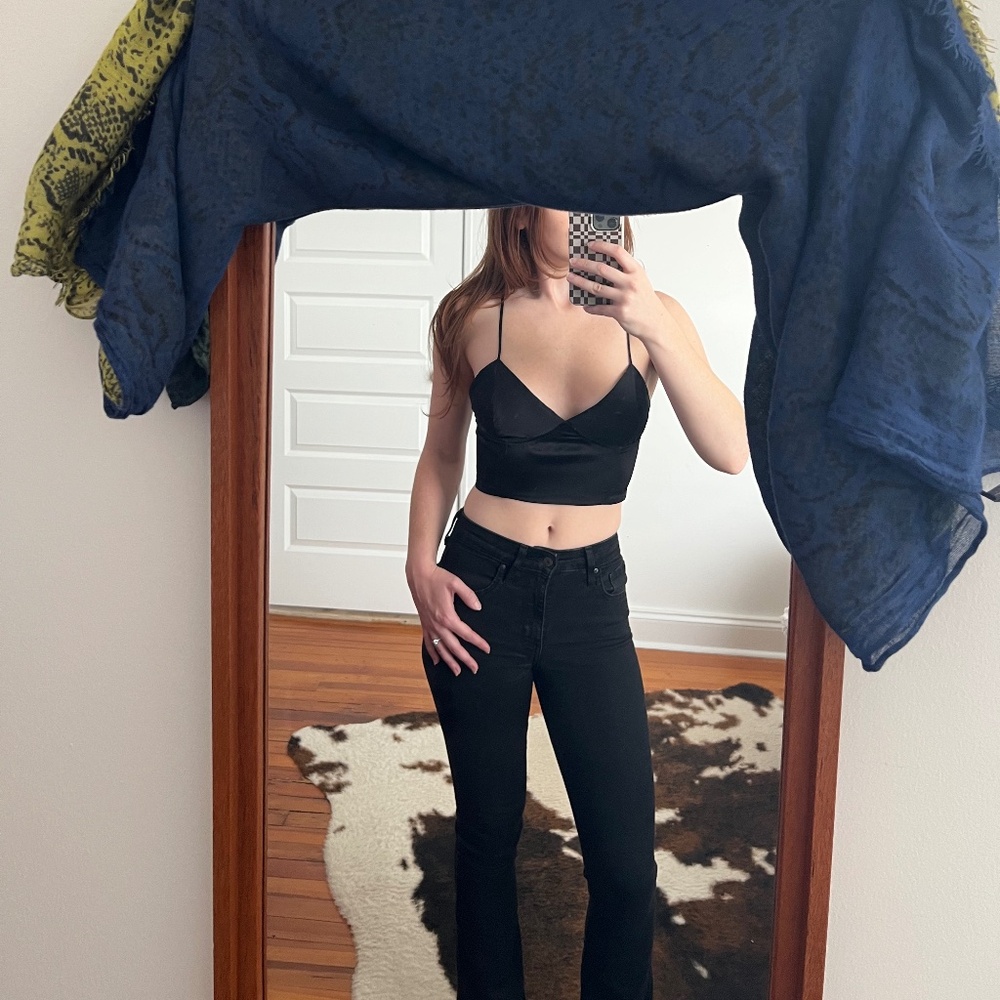 Silence + Noise Black Lace-Up Crop Top